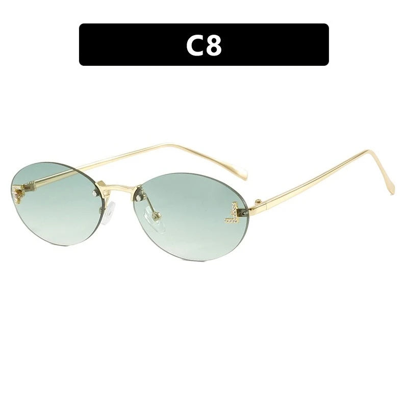 European and American Light Luxury Letter F Frameless Sunglasses Oval Retro Sunglasses Women's Fashionable Metal Sunglasses