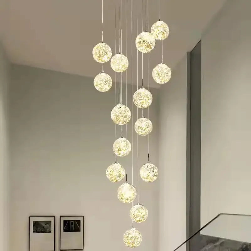 Nordic Glass Ball Led Pendant Lamp Gold Silvery for Staircase Living Room Hall Chandelier Home Decor Fixture