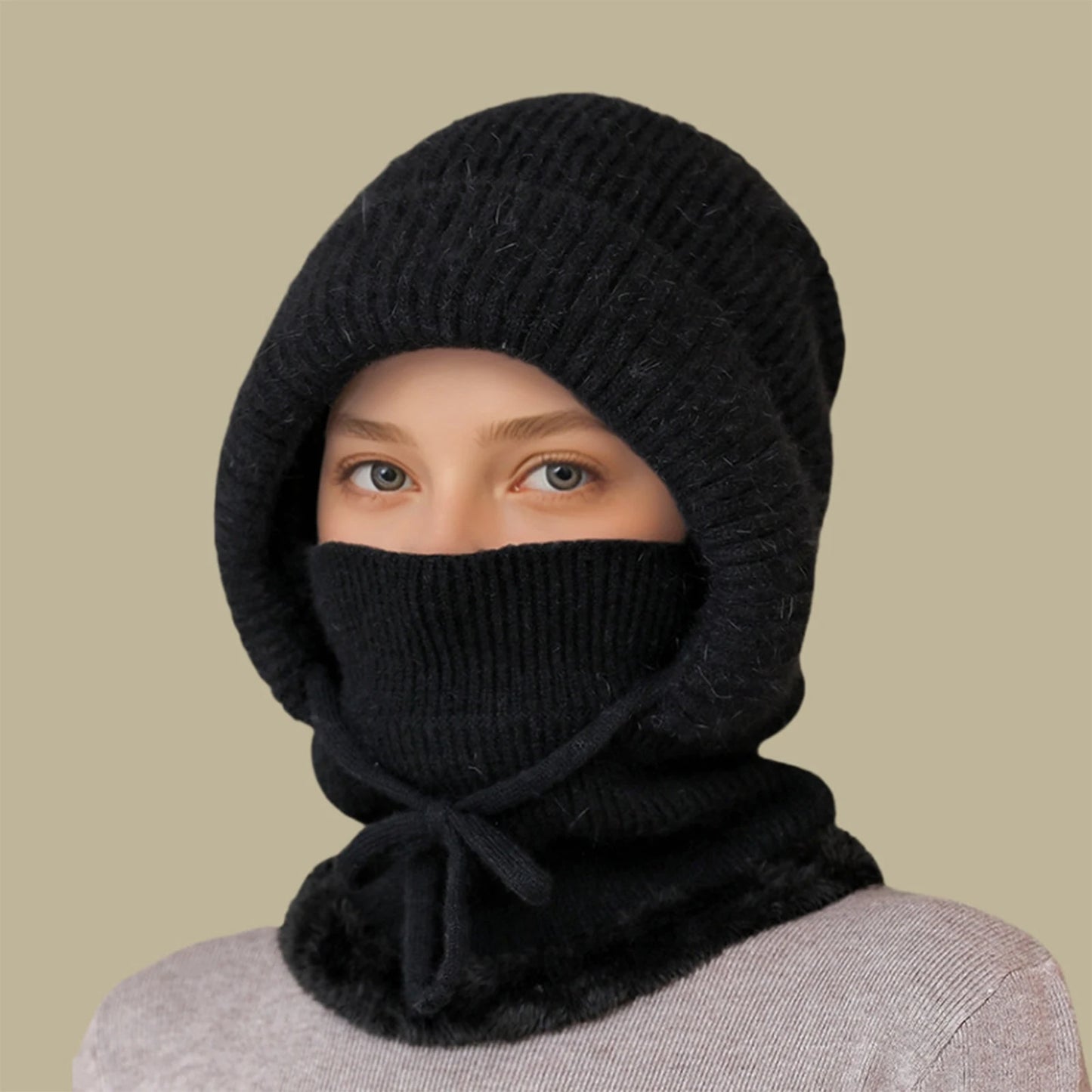 Women'S Scarf Face Mask One-Piece Knitted Hat With Thick Velvet Insulation And Warm Woolen Hat Winter Hat Woman