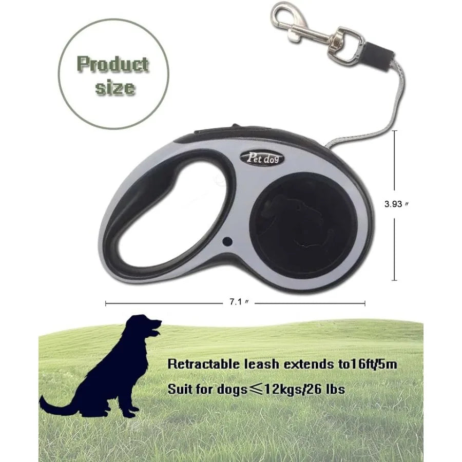 New Retractable Dog Leash Cord Ergonomic Durable and Tangle Free Pet Walking Leash for Dogs Up to 26 s 16 ft(Black)