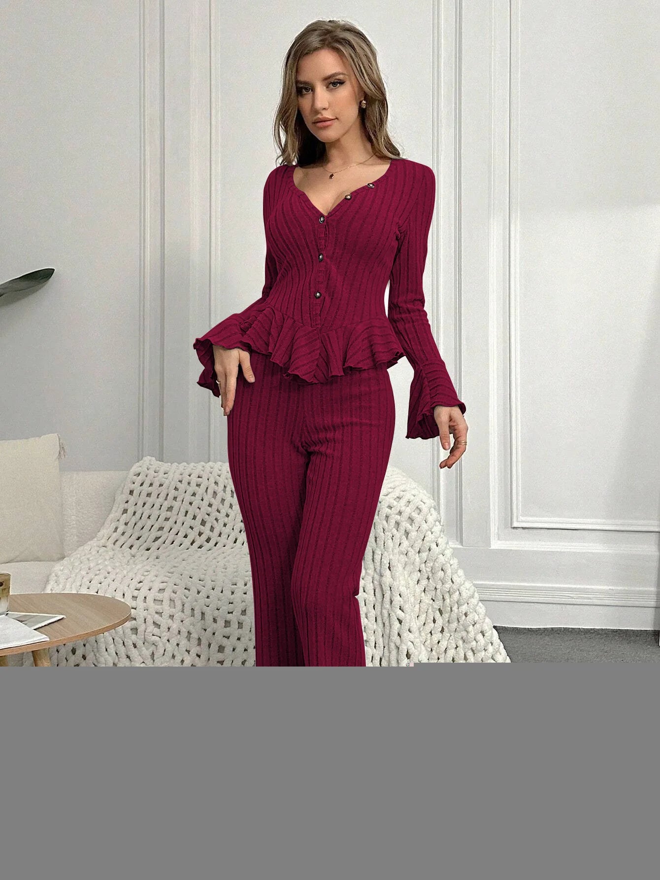 Women Sleepwear Autumn Winter Pajamas Sets Two Pieces Sexy V Neck Long Sleeve Tops and Trousers Set Loungewear Home Clothes