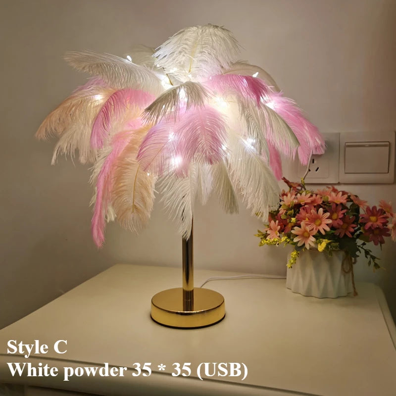 Nordic Ostrich Feather Lamp Led Pendant Lights Living Room Home Decor Bedroom Indoor Lighting Chandelier Ceiling Lamp Table Lamp