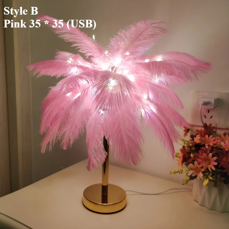 Nordic Ostrich Feather Lamp Led Pendant Lights Living Room Home Decor Bedroom Indoor Lighting Chandelier Ceiling Lamp Table Lamp