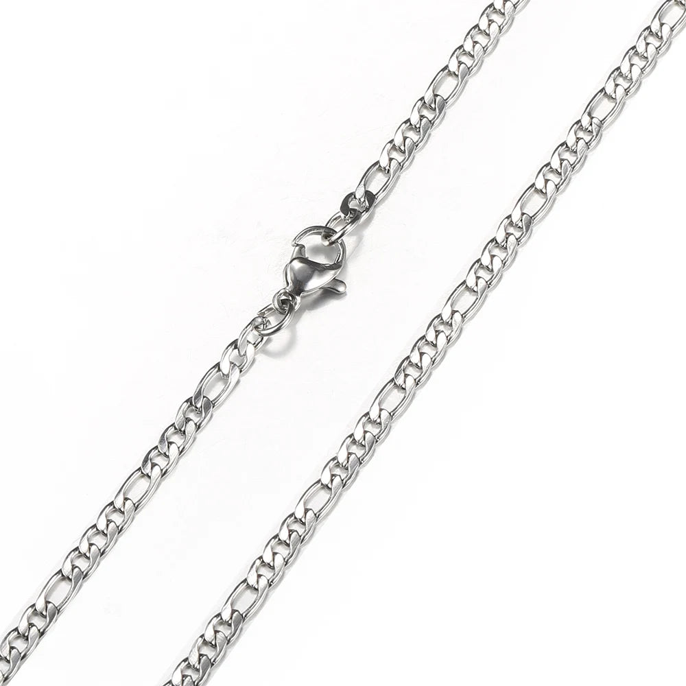 3mm Figaro Link Chain Choker Necklace for Men Women Gold Color Stainless Steel Fashion Male Jewelry Accessories