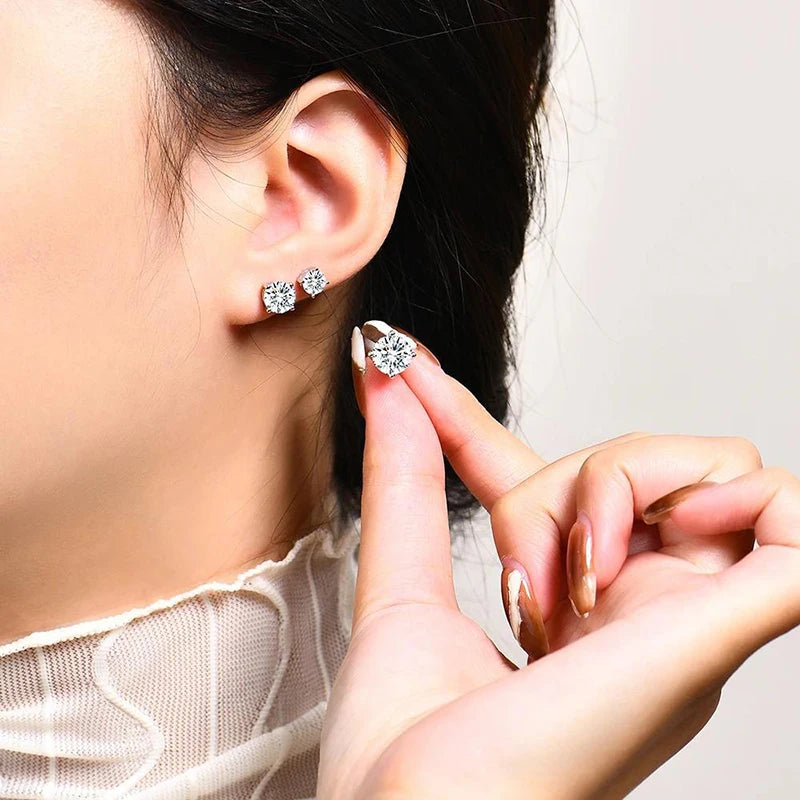 ATTAGEMS D VVS1 Moissanite Four Claw Earrings For Women Man S925 Sterling Silver Sparkling Wedding Jewelry Shipping from the USA