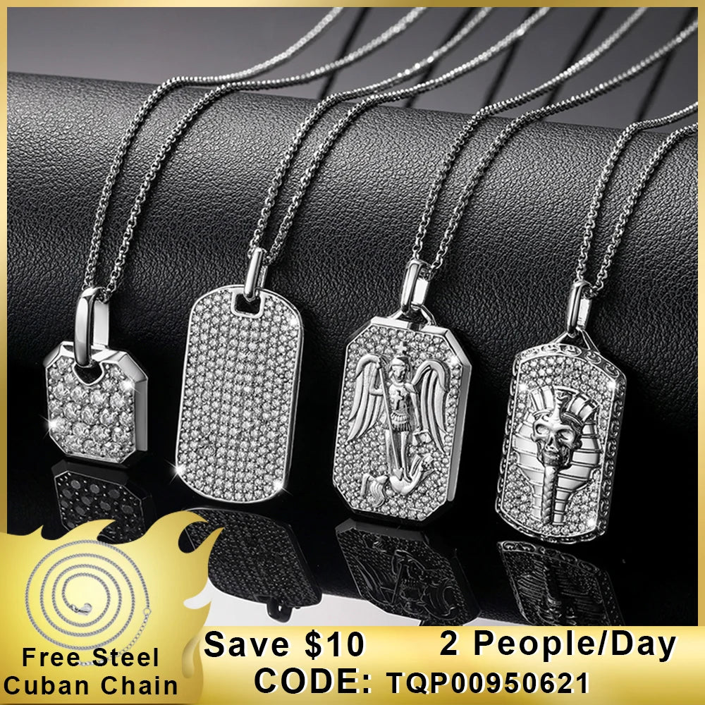 Streamline Tag With Pave Moissanite Diamonds Tag Pendant Real 925 Sterling Silver For Women Men Fine Jewelry Accessories Gift