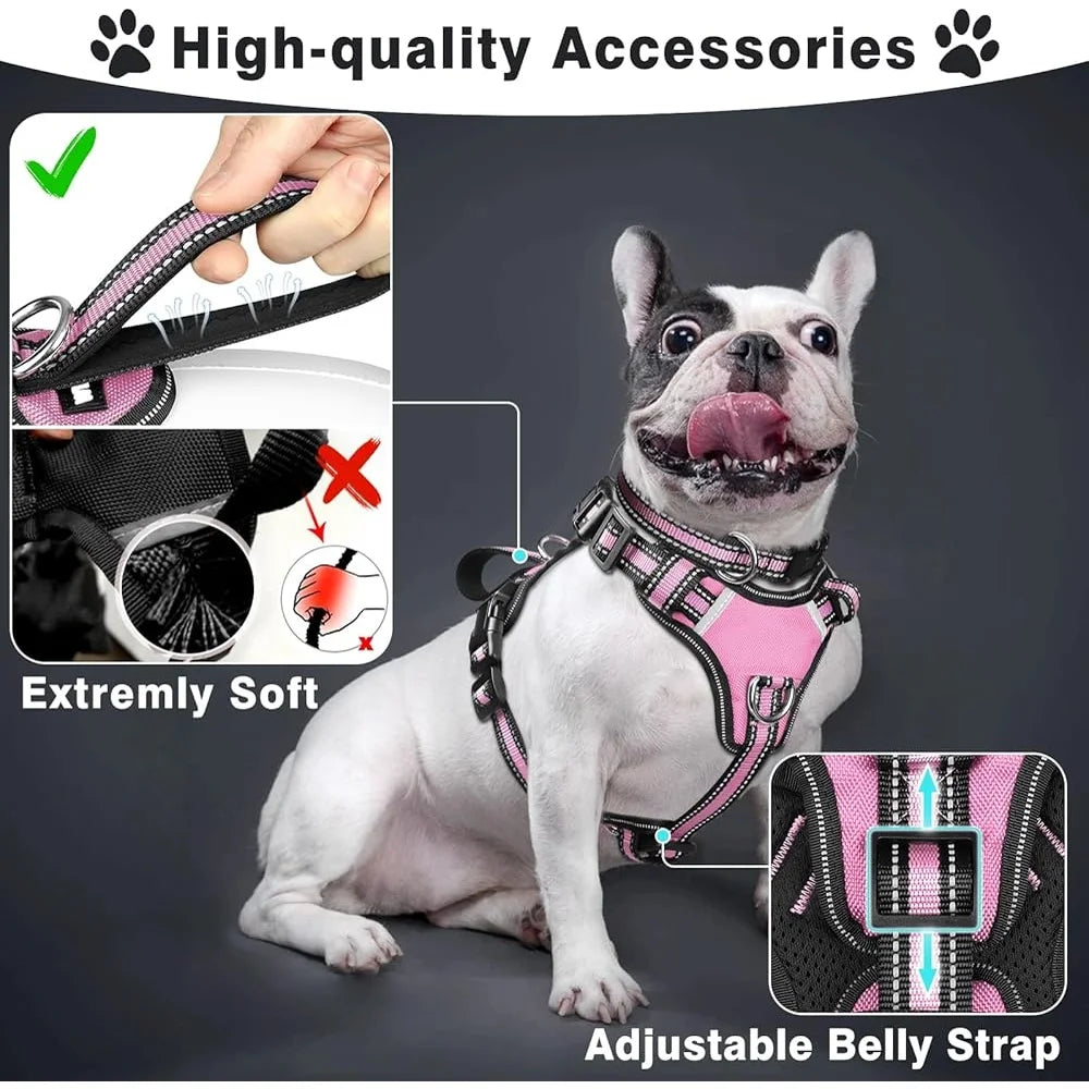 Reflective No Pull Pet Harness Collar Leash Set Adjustable Durable Comfort Small Medium Large Dogs Walking Jogging Safety