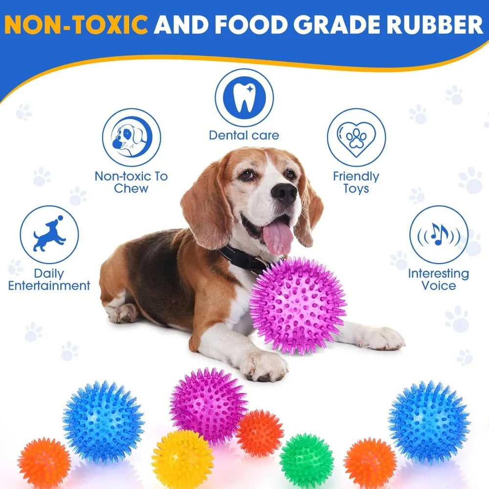 50 Pcs Squeaky Dog Toys Spikey Dog Balls Bulk for Aggressive Chewers Squeaker Ball Dog Toy Pet Spiky Fetch Toys TPR Puppy Chew T