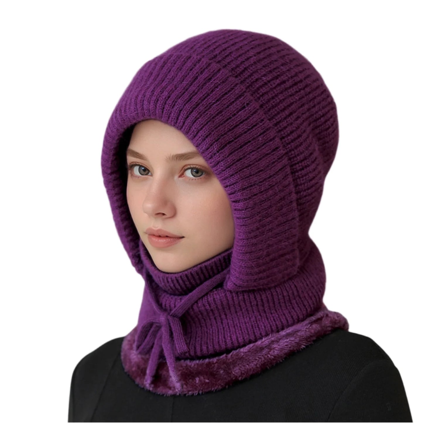 Women'S Scarf Face Mask One-Piece Knitted Hat With Thick Velvet Insulation And Warm Woolen Hat Winter Hat Woman
