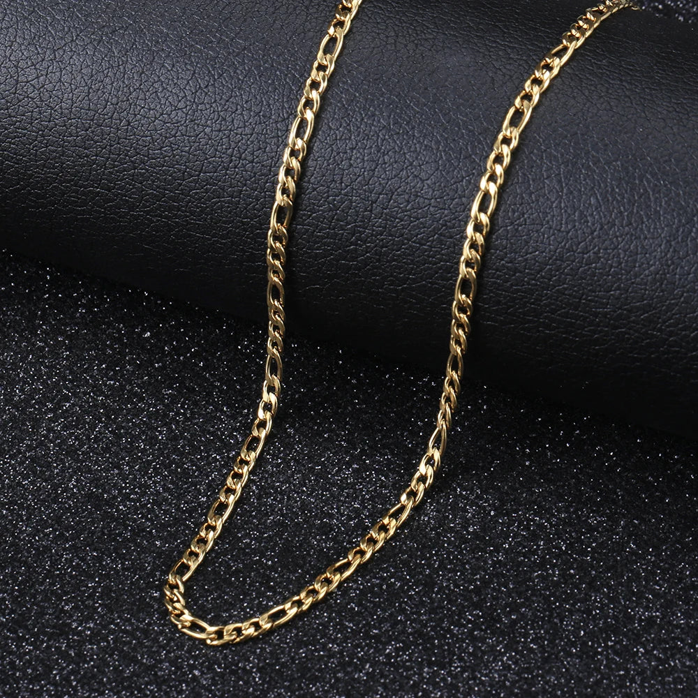 3mm Figaro Link Chain Choker Necklace for Men Women Gold Color Stainless Steel Fashion Male Jewelry Accessories