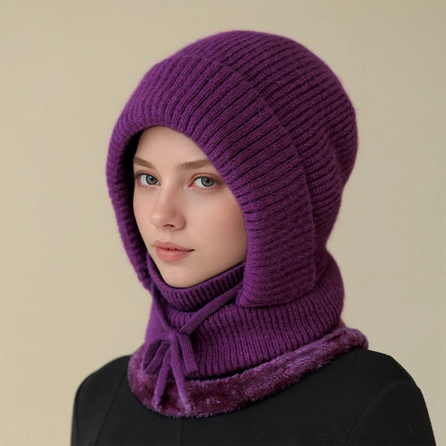 Women'S Scarf Face Mask One-Piece Knitted Hat With Thick Velvet Insulation And Warm Woolen Hat Winter Hat Woman