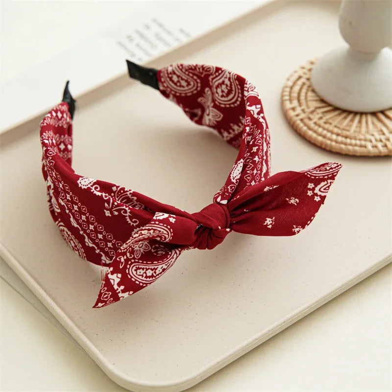 Fashion Paisley Bandana Headband For Women Top Knotted Bow Hairbands Cute Rabbit Ear Turban Headwrap Hair Band Girls Accessories