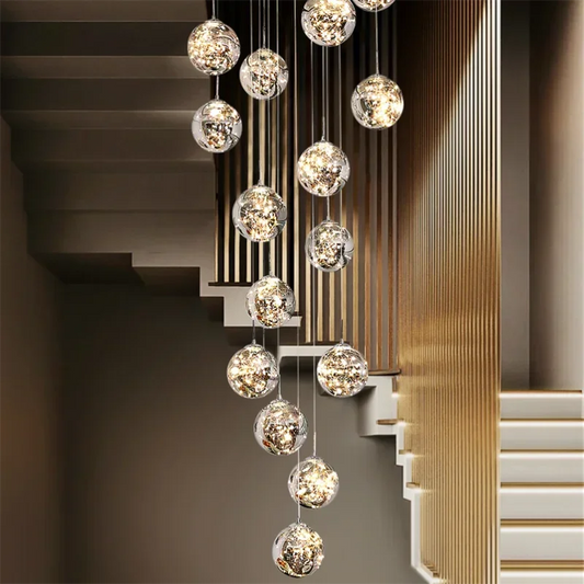 Nordic Glass Ball Led Pendant Lamp Gold Silvery for Staircase Living Room Hall Chandelier Home Decor Fixture