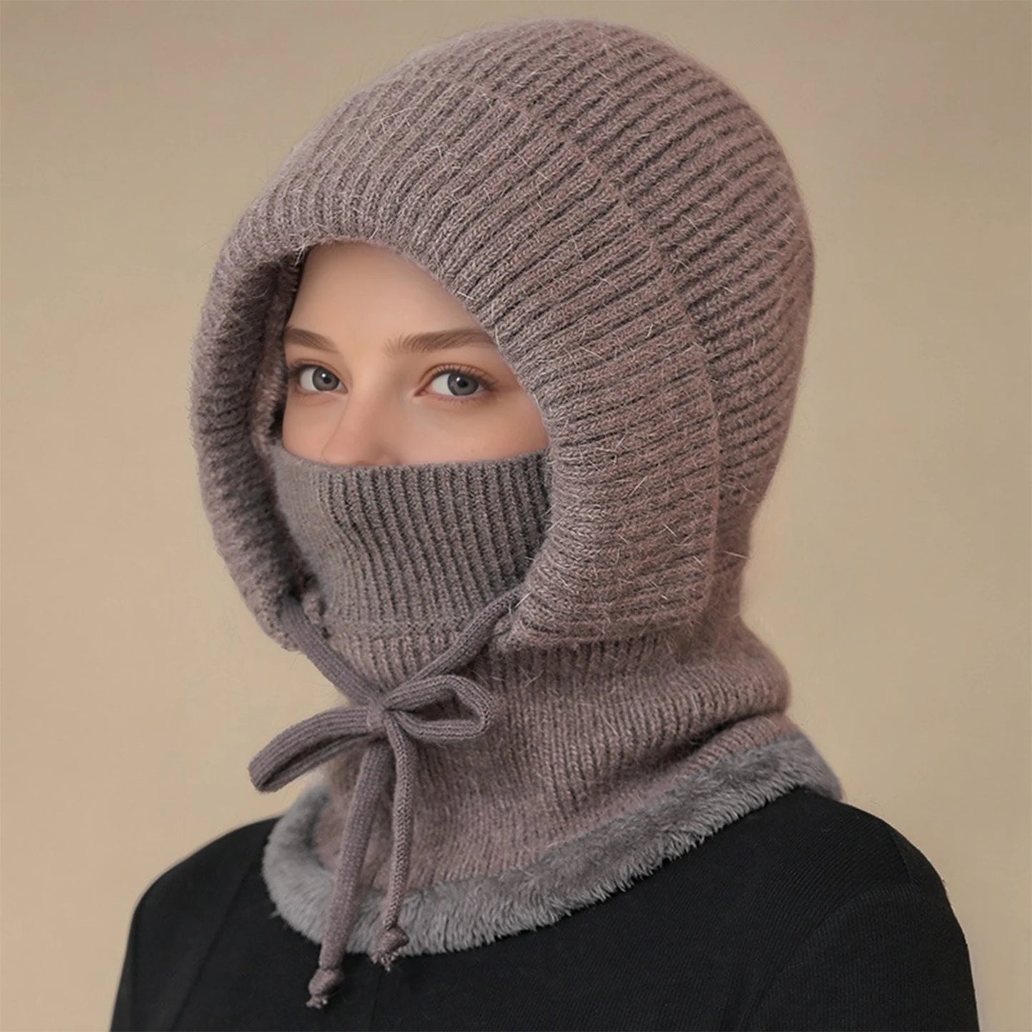 Women'S Scarf Face Mask One-Piece Knitted Hat With Thick Velvet Insulation And Warm Woolen Hat Winter Hat Woman