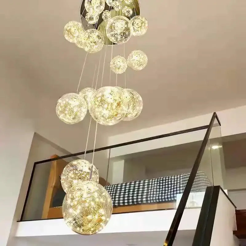 Nordic Glass Ball Led Pendant Lamp Gold Silvery for Staircase Living Room Hall Chandelier Home Decor Fixture