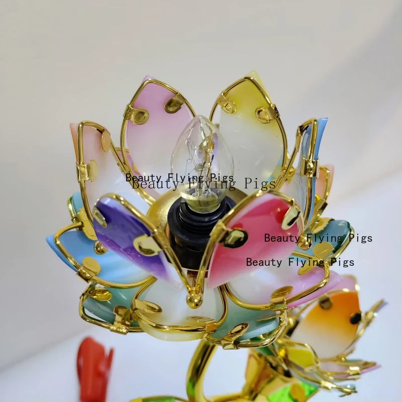 Colorful Petal Lotuscandlestick Temple Power Supply Table Candlestick Lotus Candlestick Buddha Candle Holder Home Decoration