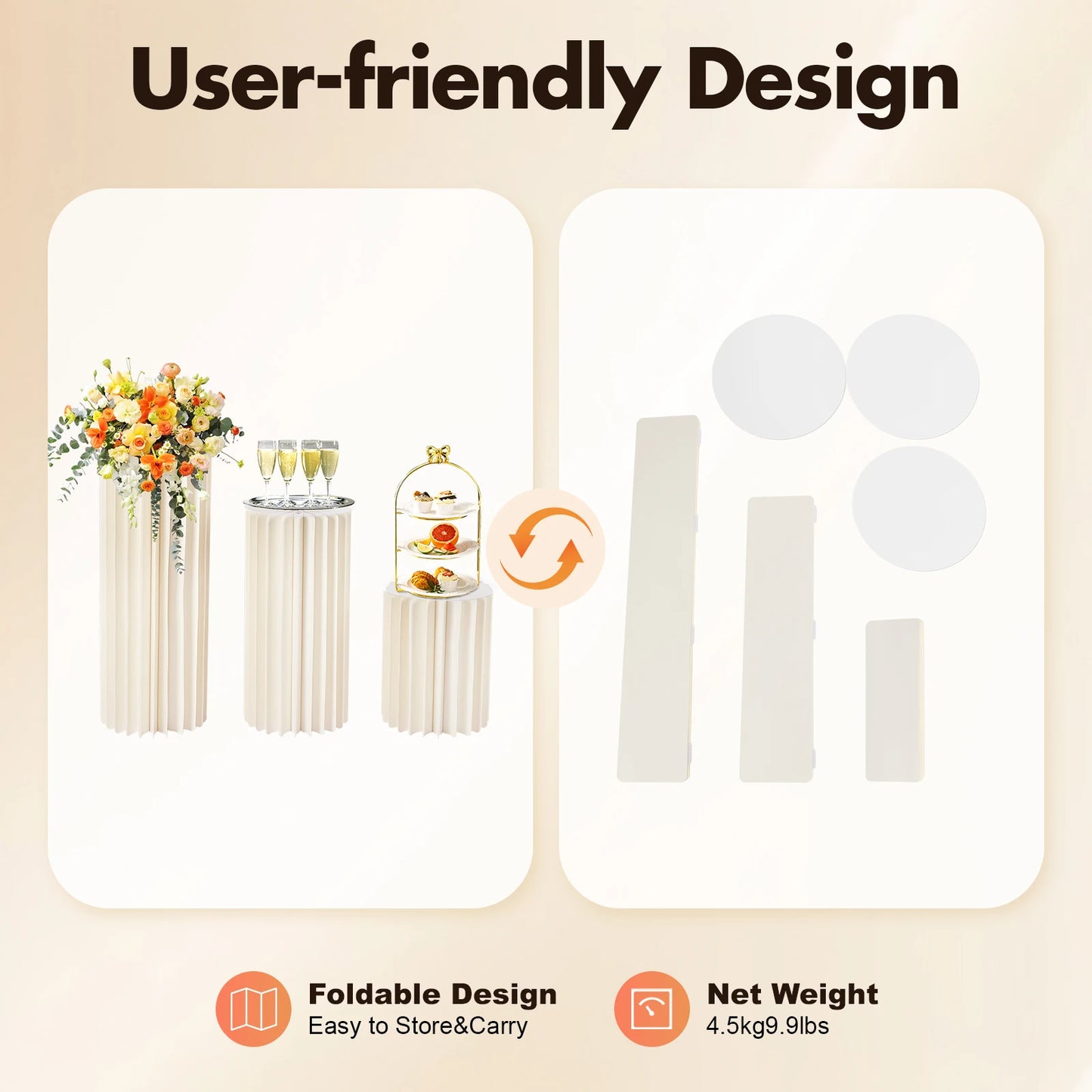 3Pcs Foldable Cardboard Flower Stands Wedding Centerpieces Vase Dessert Table Party Decor Cylinder Display Pedestal (40+60+80cm)