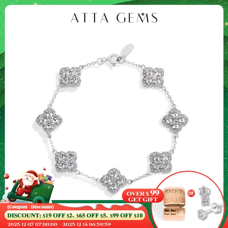 ATTAGEMS Full D VVS1 Moissanite Bracelets S925 Silver Yellow Gold Plated Bracelet for Women Lucky Jewelry Shipping From the USA