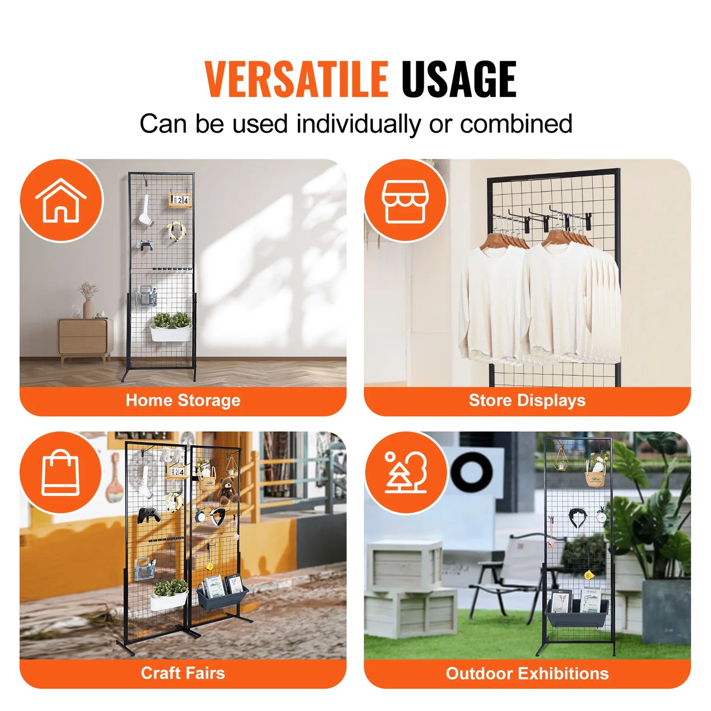 SucceBuy Grid Wall Panels Tower Wire Gridwall Display Racks Double Side Gridwall Panels for Art Craft Shows Retail Shop w/ Hooks