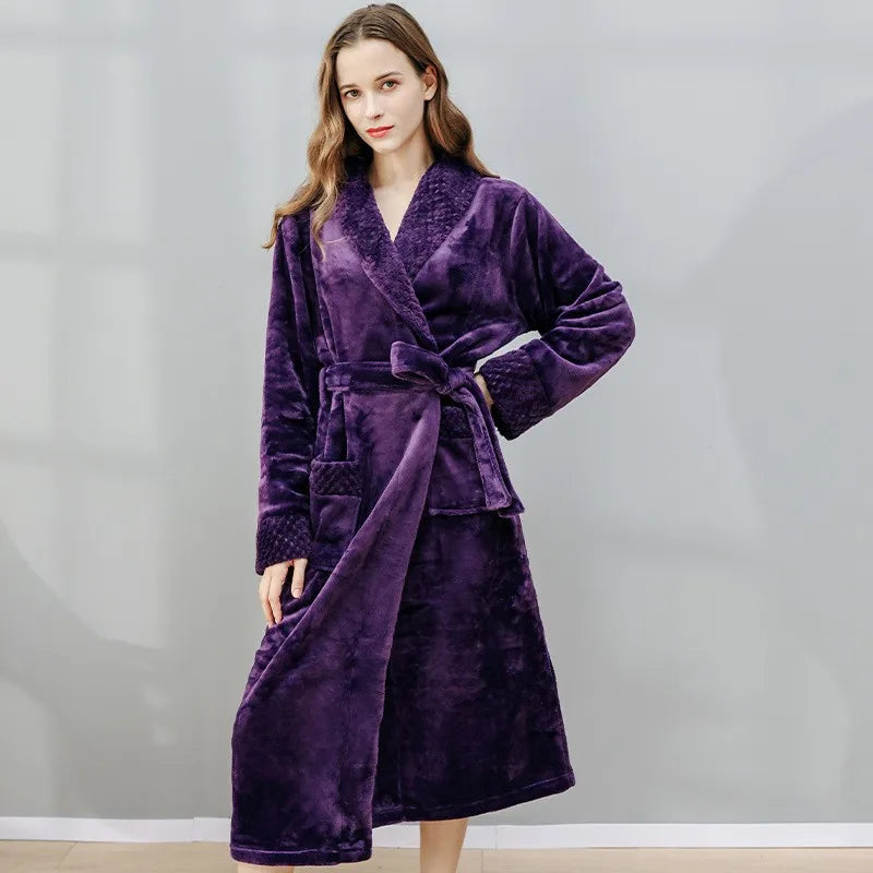 Female Autumn and Winter Warm Long Coral Velvet Thick Couple Bath Bathrobes Men Women Pajamas Shower Robe Bath Towels For Adults