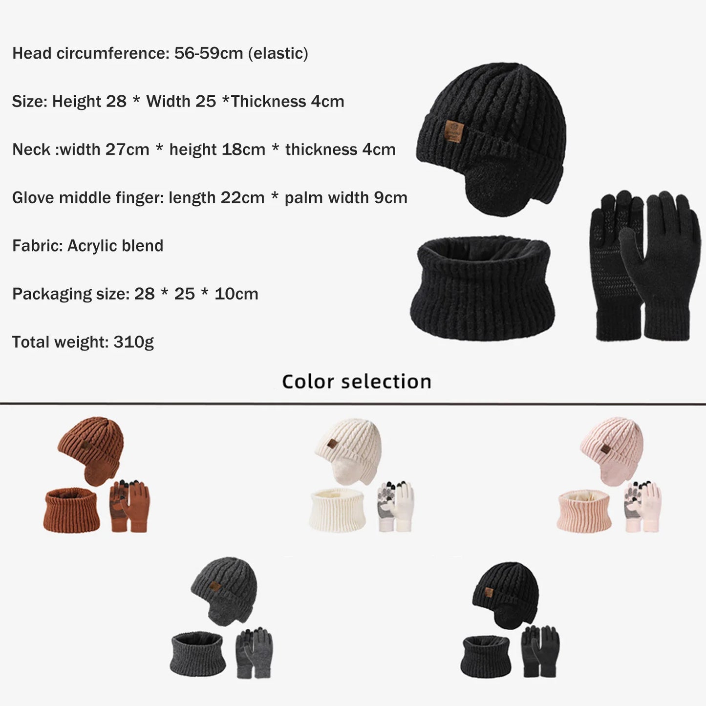 Warm Knit Beanie Hat Neck Scarf Glove Sets Knit Slouchy Beanie Hat Neck Warmer Screen-Touch Texting Scarves glove for Men women