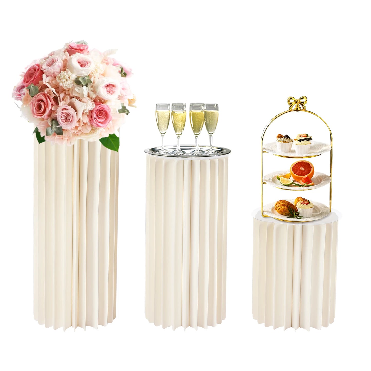3Pcs Foldable Cardboard Flower Stands Wedding Centerpieces Cardboard Vases Round Pillars Pedestal Cake Stands for Wedding Party