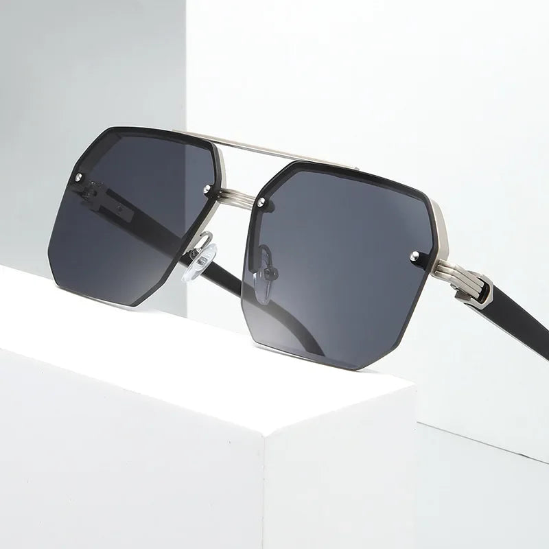 Pilot Sunglasses Men Flat Top Half Frame UV400 Sun Glasses Classic Travel Casual Vintage Shades