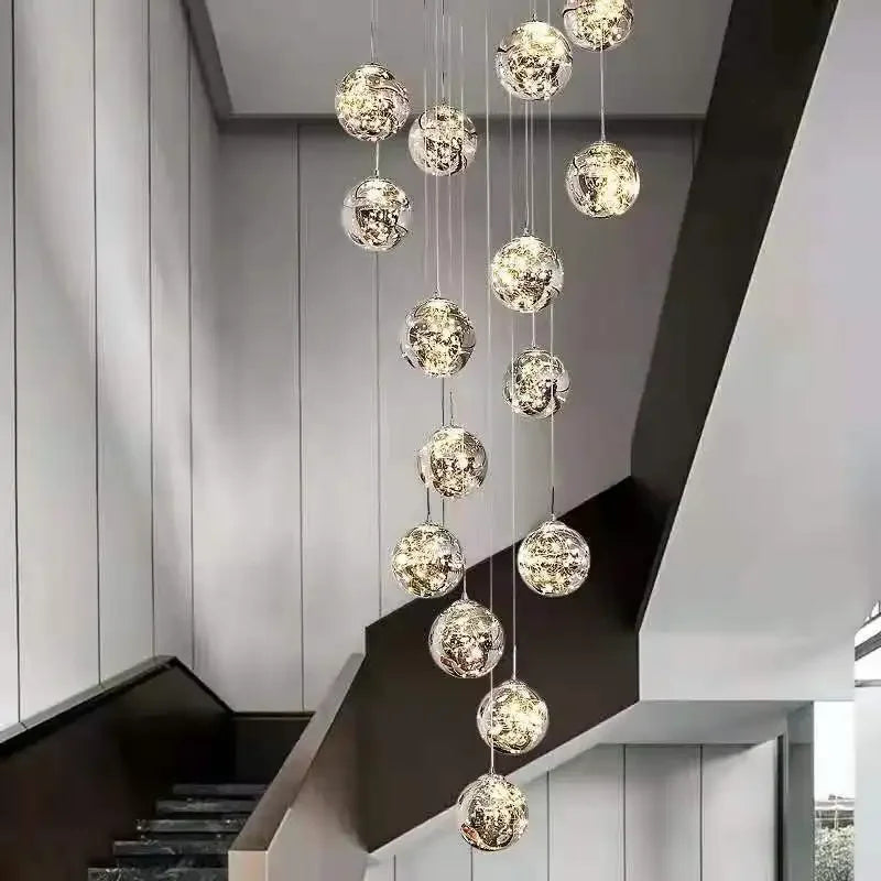 Nordic Glass Ball Led Pendant Lamp Gold Silvery for Staircase Living Room Hall Chandelier Home Decor Fixture