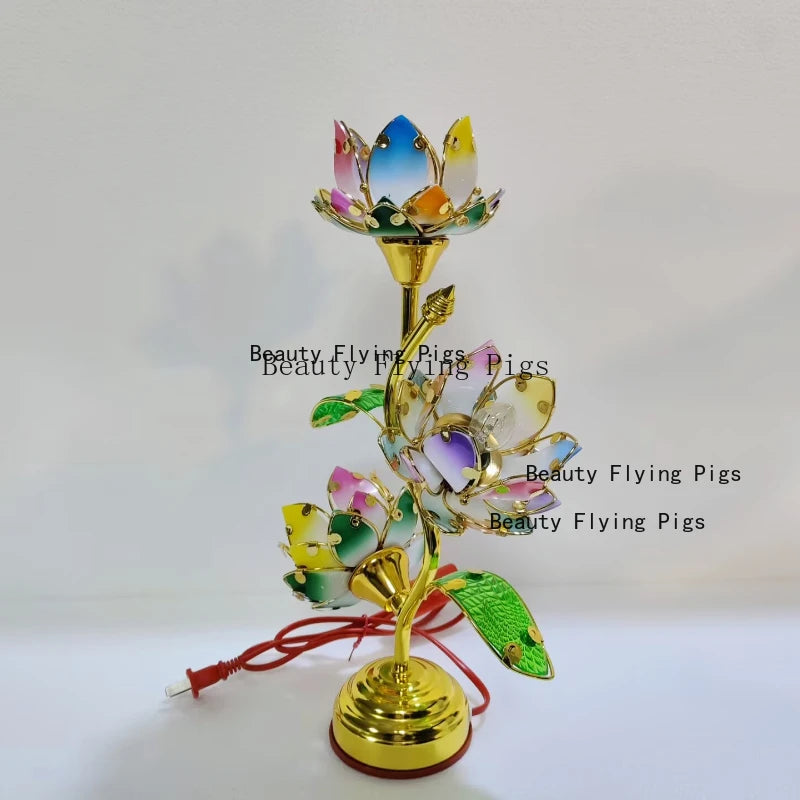Colorful Petal Lotuscandlestick Temple Power Supply Table Candlestick Lotus Candlestick Buddha Candle Holder Home Decoration