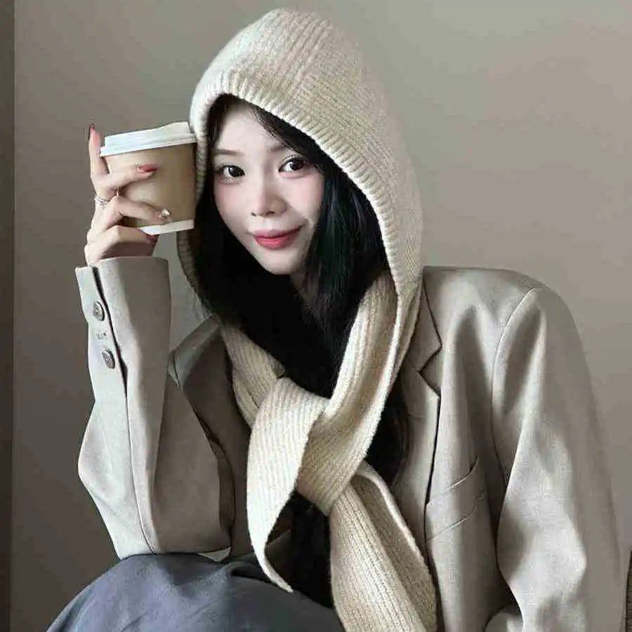 Wool Blend Balaclava Scarf Hat Warm Knitted Hood with Neck Cover Winter Outdoor Skiing Hiking Unisex for Men Women Red Retro
