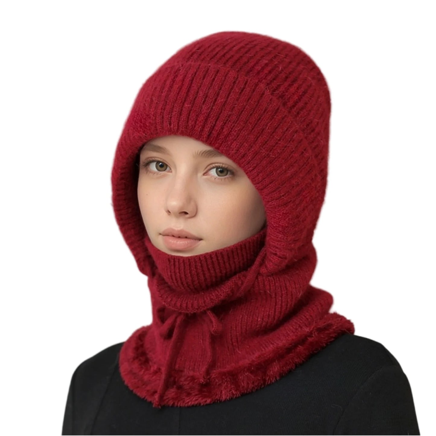 Women'S Scarf Face Mask One-Piece Knitted Hat With Thick Velvet Insulation And Warm Woolen Hat Winter Hat Woman