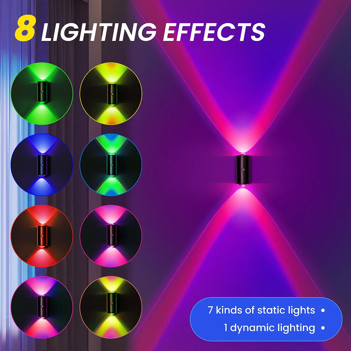 LED Motion Sensor Light, 8 Lighting Effects, Up/Down Lighting Design Rechargeable Cordless Wall Lamps for Indoor Bedroom Hallway