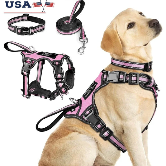 Reflective No Pull Pet Harness Collar Leash Set Adjustable Durable Comfort Small Medium Large Dogs Walking Jogging Safety