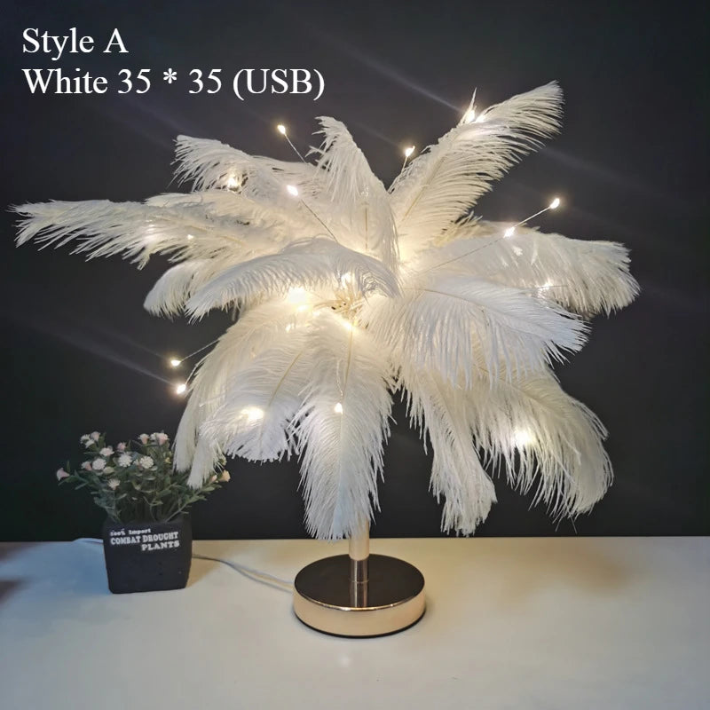 Nordic Ostrich Feather Lamp Led Pendant Lights Living Room Home Decor Bedroom Indoor Lighting Chandelier Ceiling Lamp Table Lamp