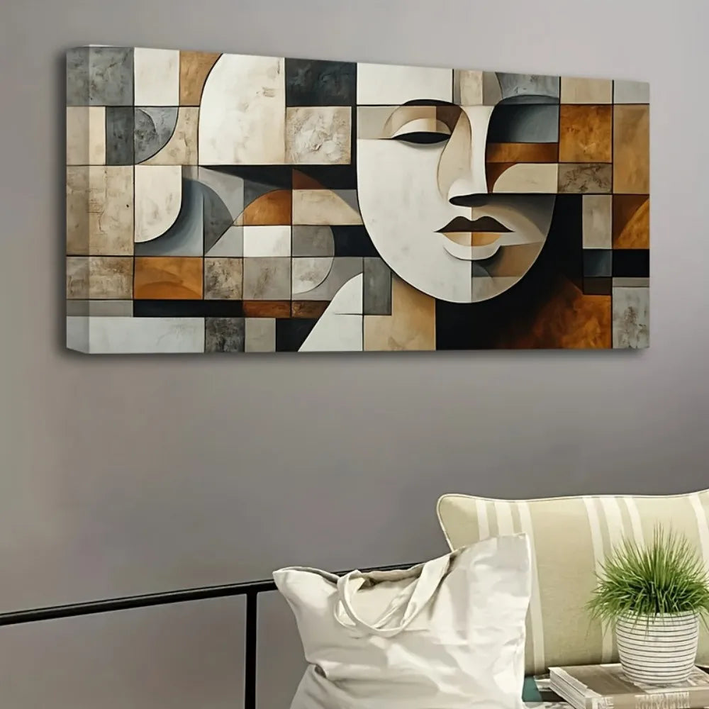 Hand-painted oil paintings in abstract geometric shapes, art wall decoration, 1.5 inch thick pine solid wood frame