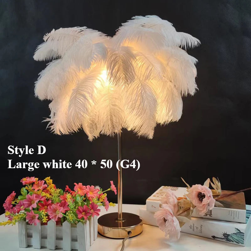 Nordic Ostrich Feather Lamp Led Pendant Lights Living Room Home Decor Bedroom Indoor Lighting Chandelier Ceiling Lamp Table Lamp