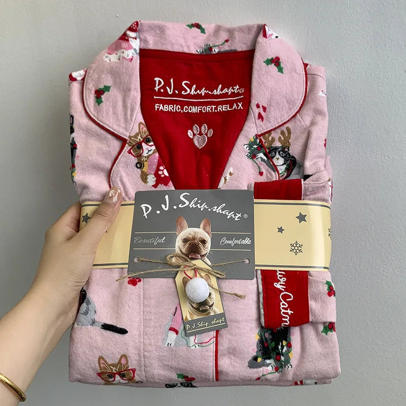 Japanese 100% Cotton Cute Cartoon Printed Pajamas Women's Spring Autumn and Winter Comfortable Loungewear Set Casual Sleepwear