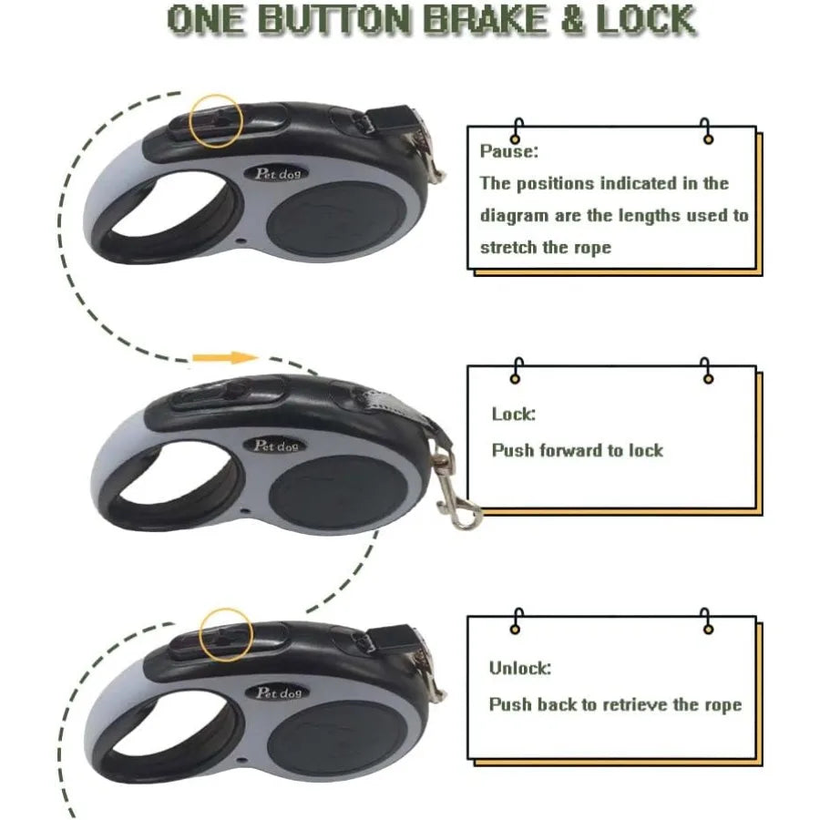 New Retractable Dog Leash Cord Ergonomic Durable and Tangle Free Pet Walking Leash for Dogs Up to 26 s 16 ft(Black)