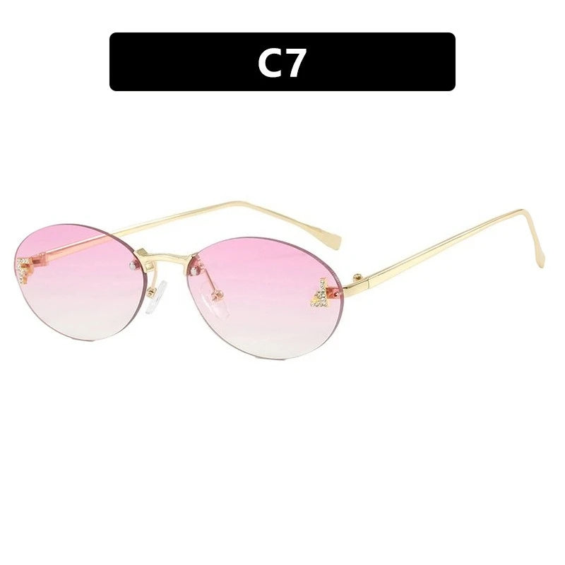 European and American Light Luxury Letter F Frameless Sunglasses Oval Retro Sunglasses Women's Fashionable Metal Sunglasses