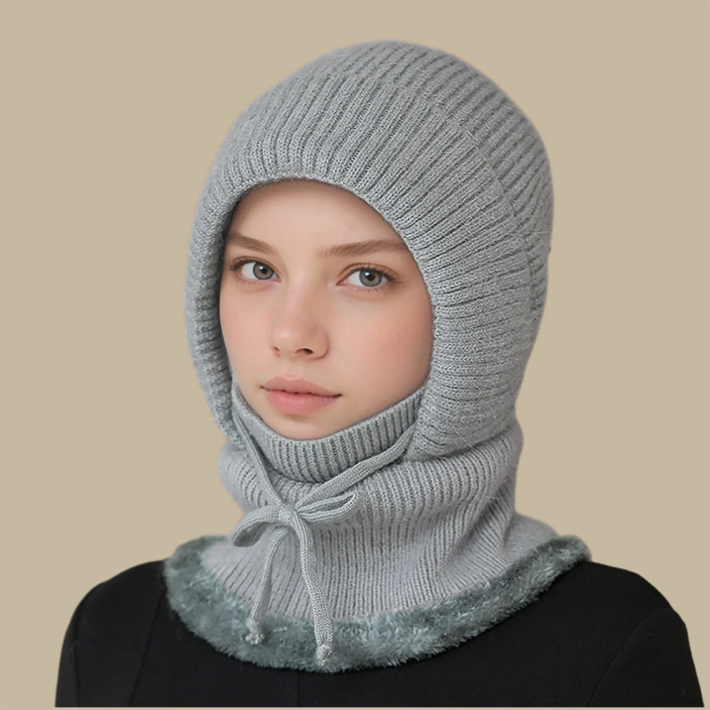 Women'S Scarf Face Mask One-Piece Knitted Hat With Thick Velvet Insulation And Warm Woolen Hat Winter Hat Woman
