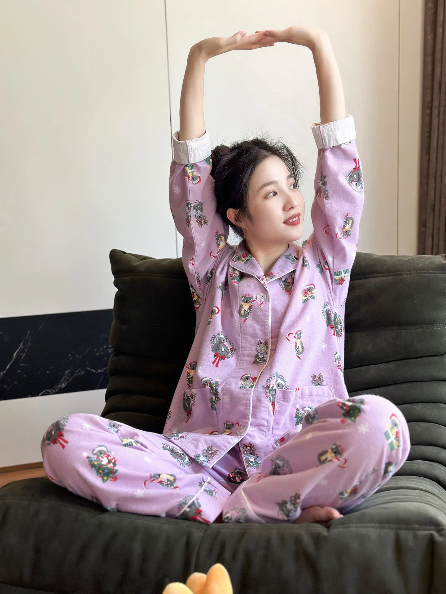 Japanese 100% Cotton Cute Cartoon Printed Pajamas Women's Spring Autumn and Winter Comfortable Loungewear Set Casual Sleepwear