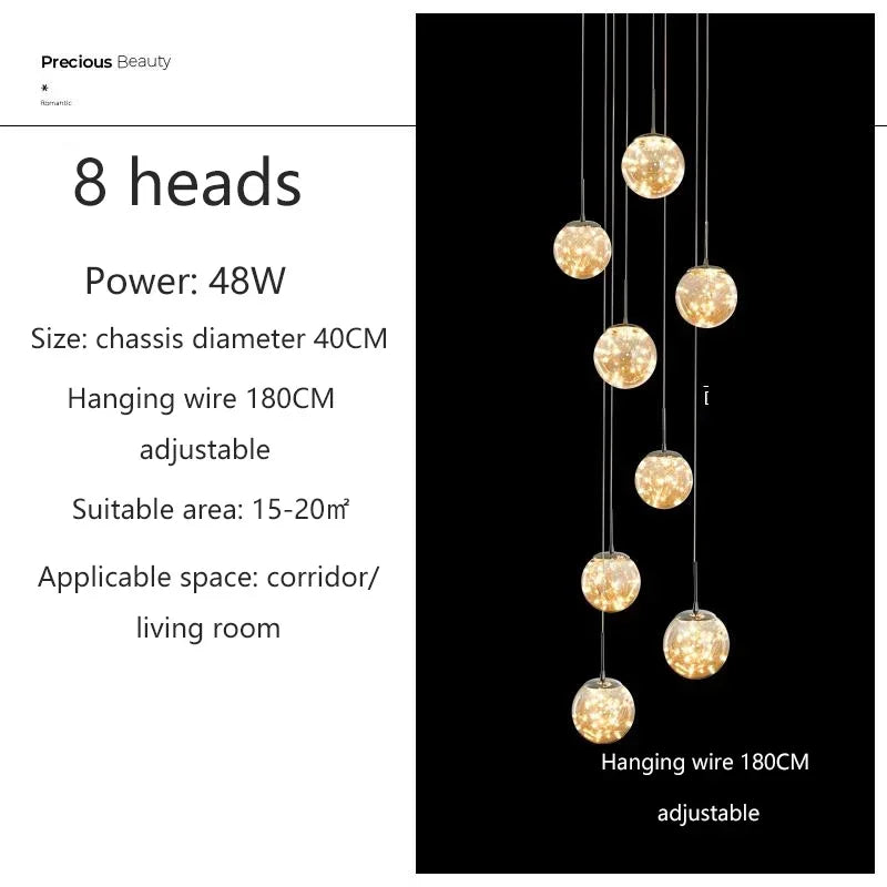 Nordic Glass Ball Led Pendant Lamp Gold Silvery for Staircase Living Room Hall Chandelier Home Decor Fixture